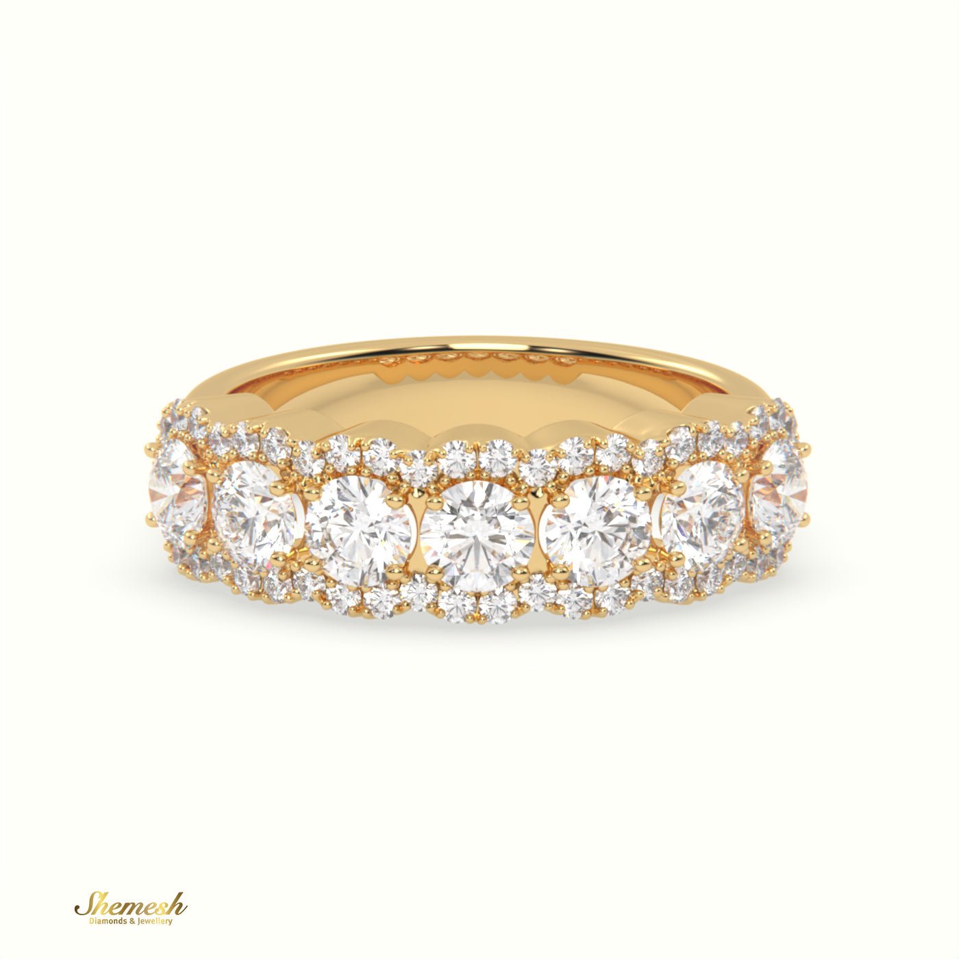 18K Gold 4 Prongs Round Diamond Halo Half Eternity Band - shemesh_diamonds