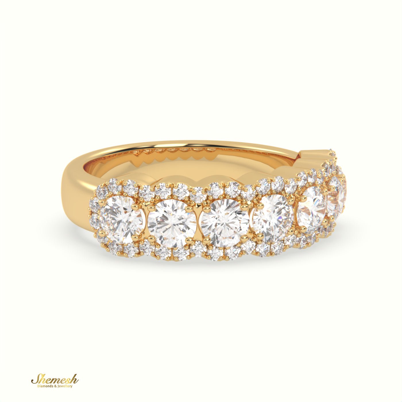 18K Gold 4 Prongs Round Diamond Halo Half Eternity Band - shemesh_diamonds