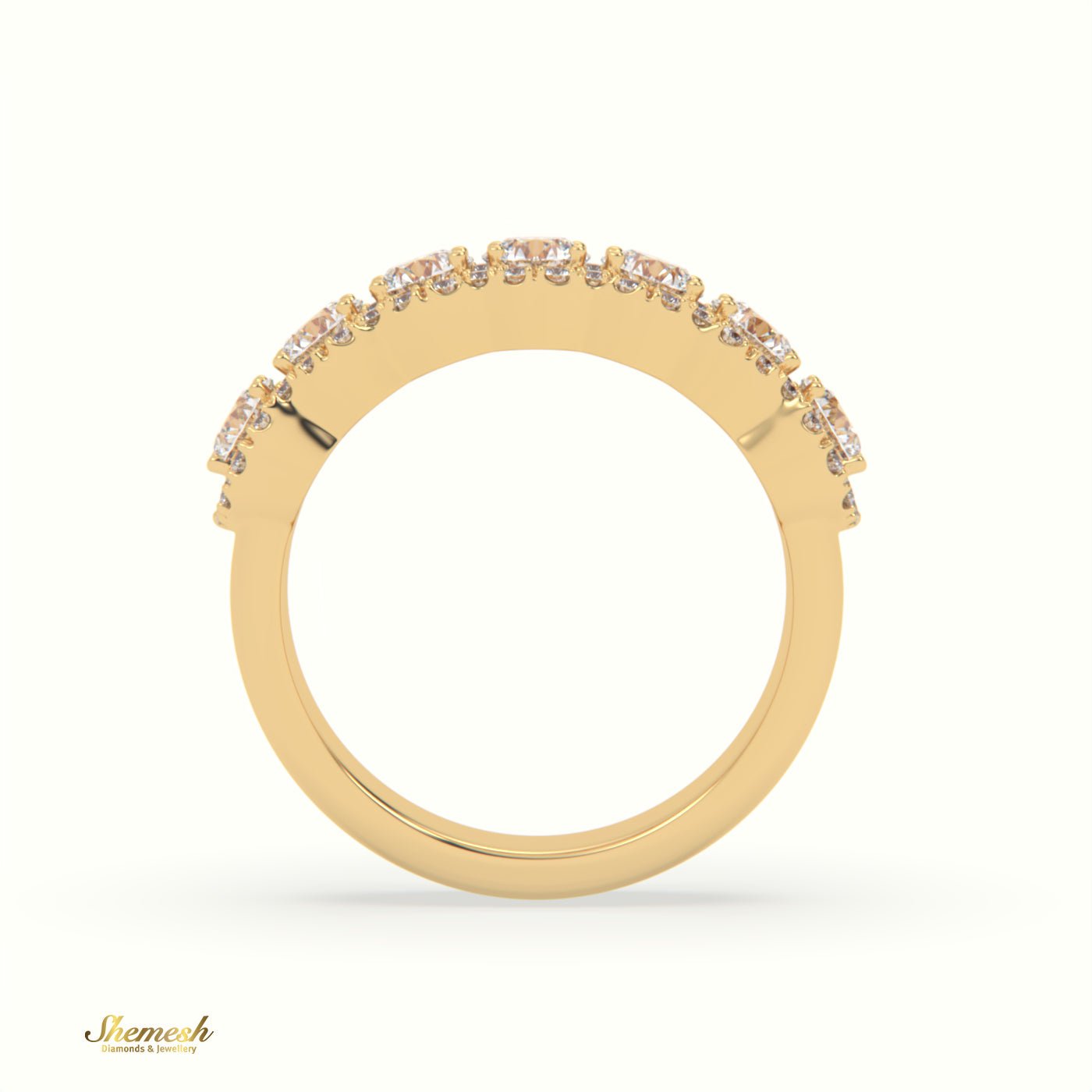 18K Gold 4 Prongs Round Diamond Halo Half Eternity Band - shemesh_diamonds