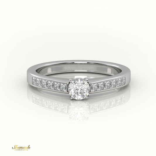 18K Gold 4 Tab Prongs Round Diamond Solitaire Engagement Ring with Princess diamond channel set Band - shemesh_diamonds