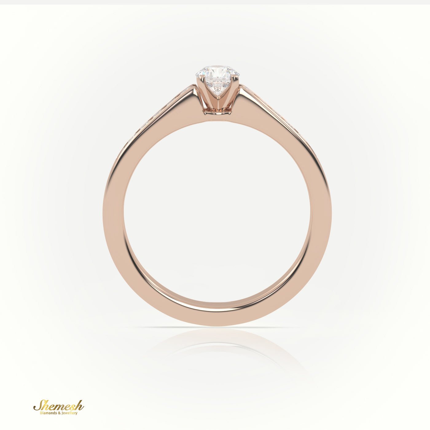 18K Gold 4 Tab Prongs Round Diamond Solitaire Engagement Ring with Princess diamond channel set Band - shemesh_diamonds