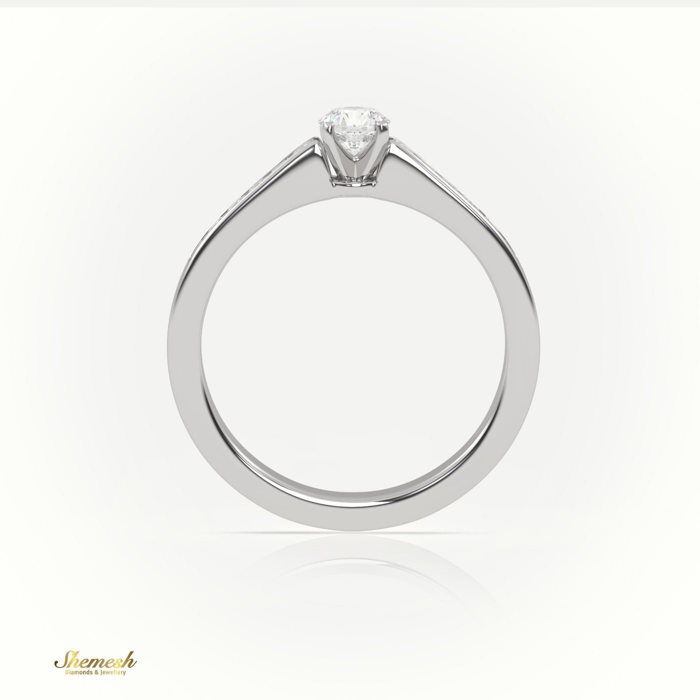 18K Gold 4 Tab Prongs Round Diamond Solitaire Engagement Ring with Princess diamond channel set Band - shemesh_diamonds