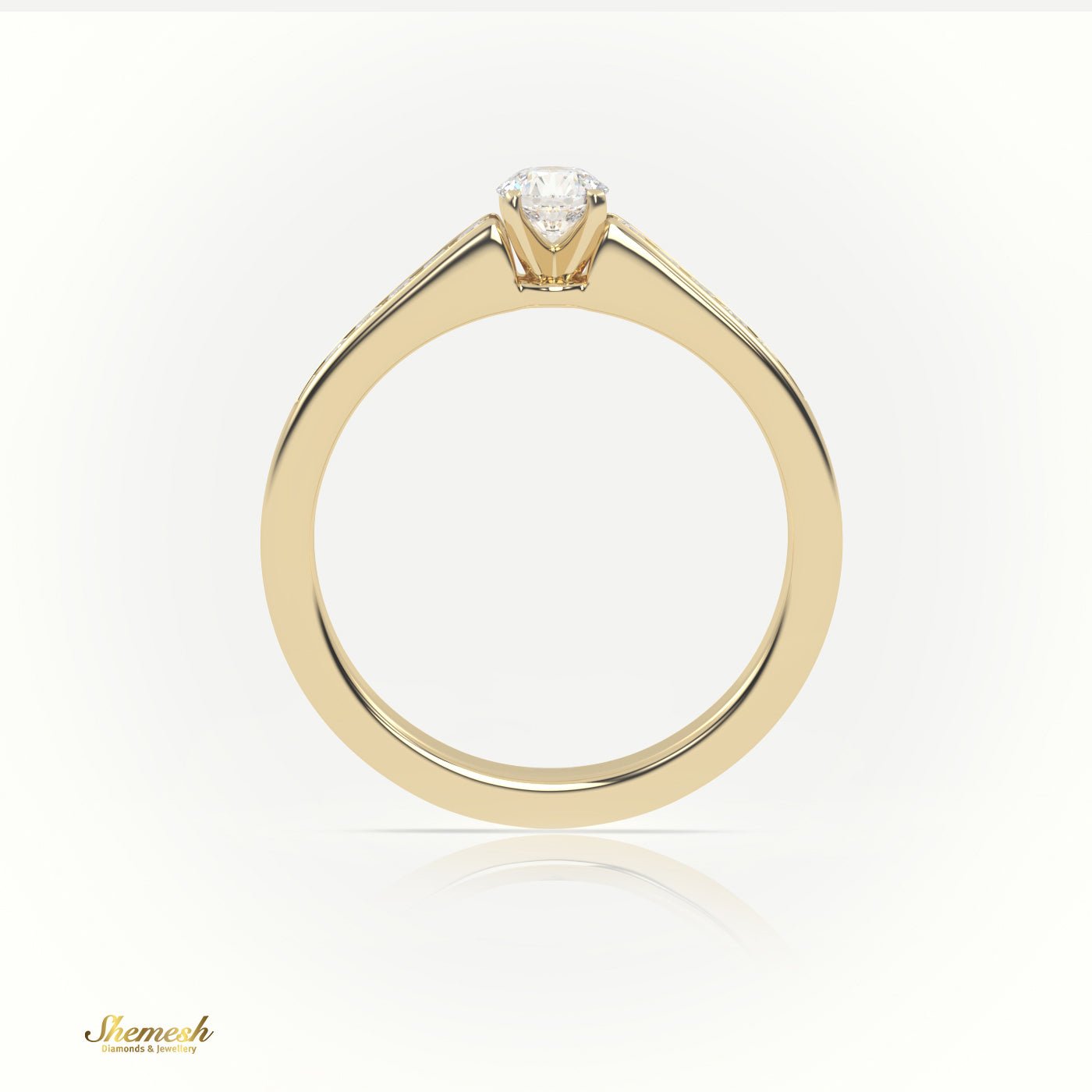 18K Gold 4 Tab Prongs Round Diamond Solitaire Engagement Ring with Princess diamond channel set Band - shemesh_diamonds