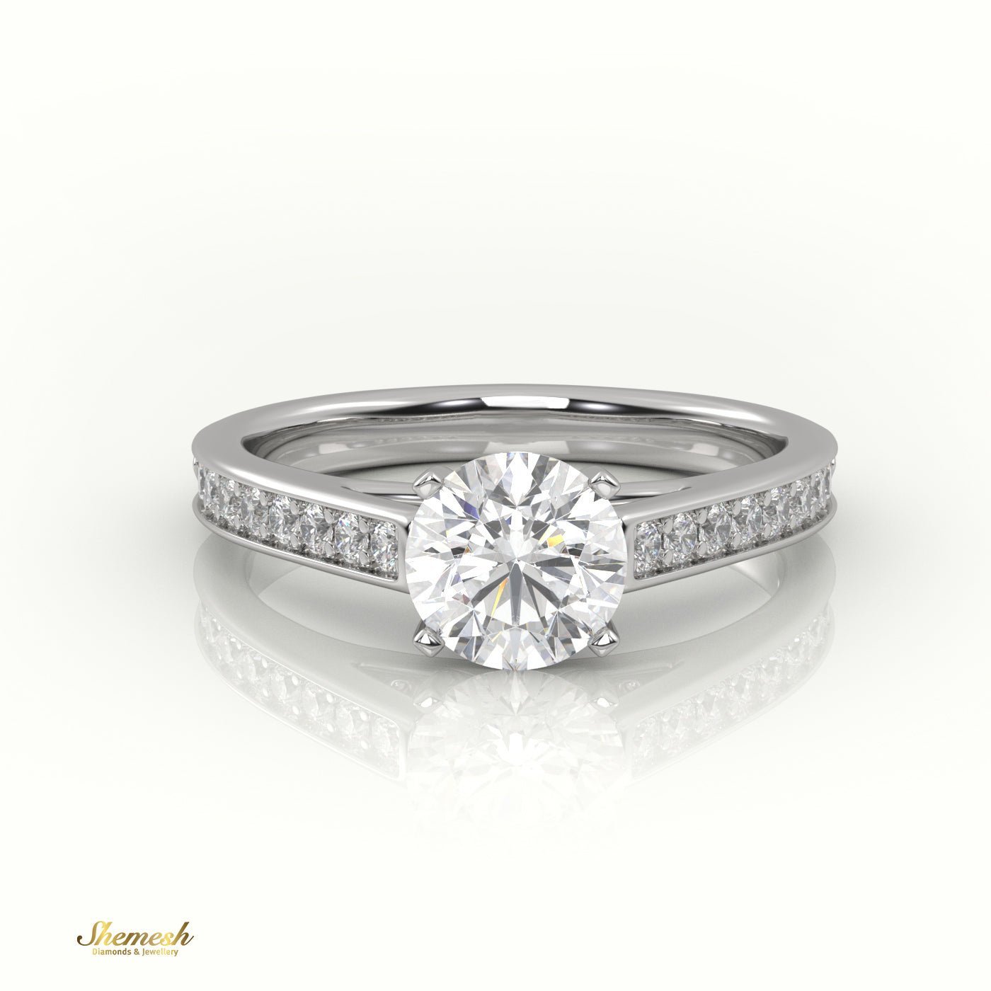 18K Gold 4 Prong Round Cut Diamond Solitaire Engagement Ring with Channel Setting - shemesh_diamonds