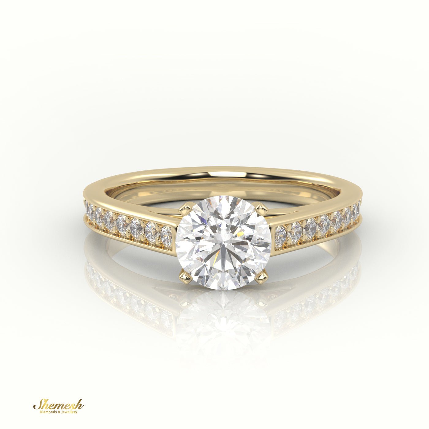 18K Gold 4 Prong Round Cut Diamond Solitaire Engagement Ring with Channel Setting - shemesh_diamonds