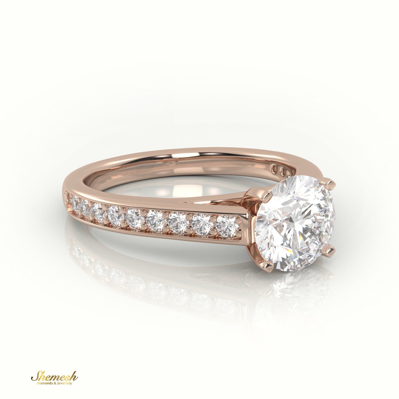 18K Gold 4 Prong Round Cut Diamond Solitaire Engagement Ring with Channel Setting - shemesh_diamonds