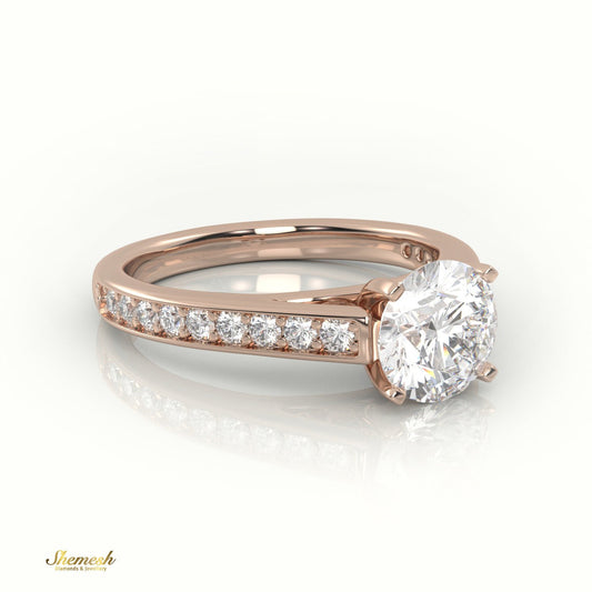 18K Gold 4 Prong Round Cut Diamond Solitaire Engagement Ring with Channel Setting - shemesh_diamonds