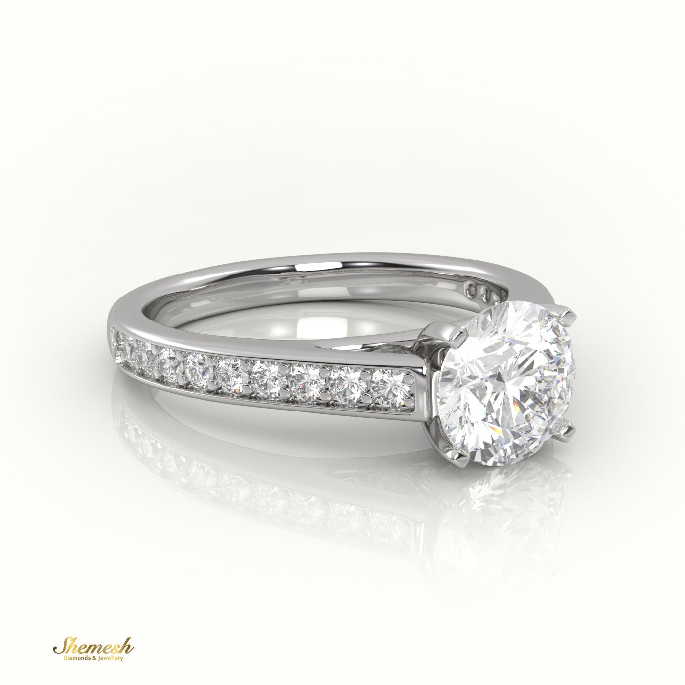 18K Gold 4 Prong Round Cut Diamond Solitaire Engagement Ring with Channel Setting - shemesh_diamonds