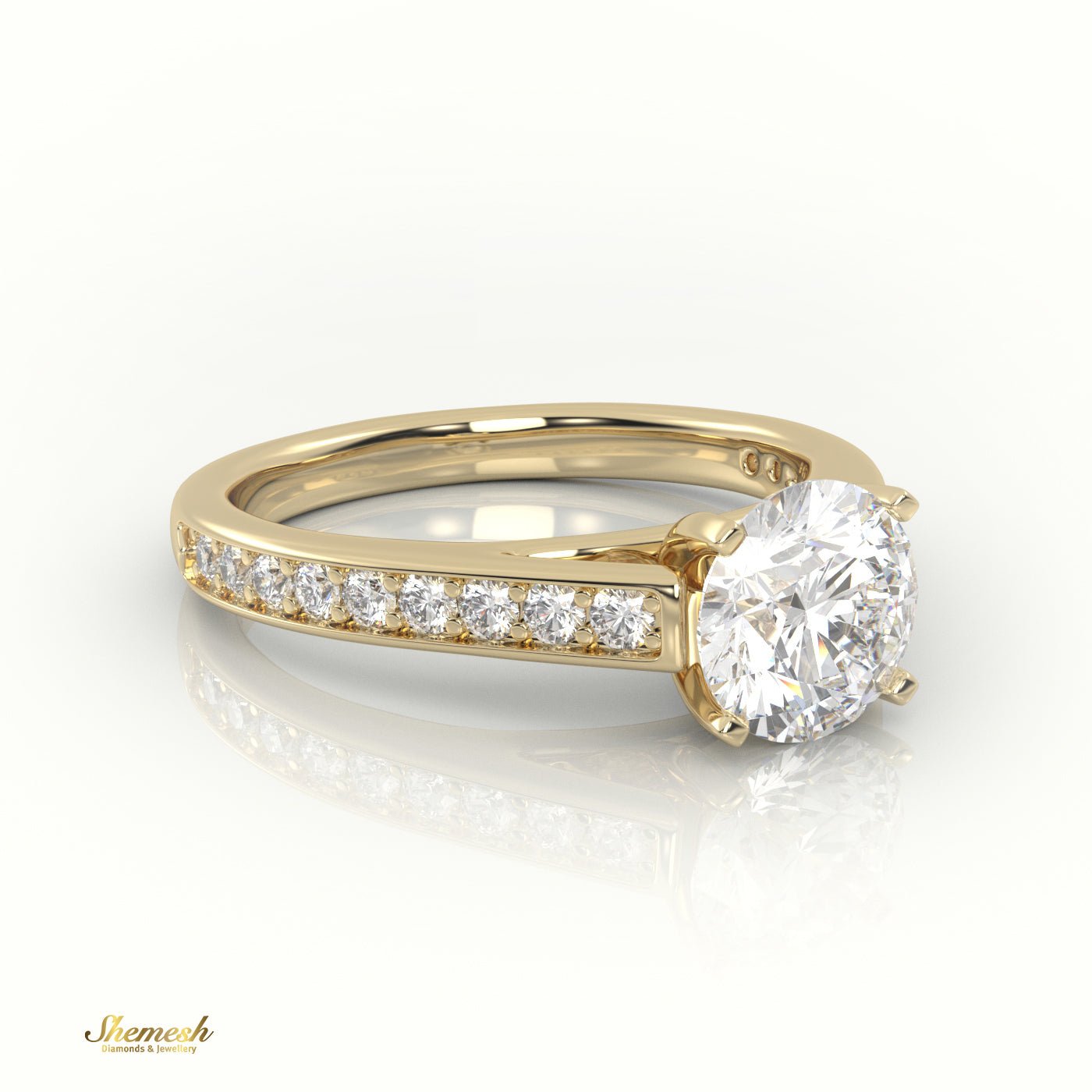 18K Gold 4 Prong Round Cut Diamond Solitaire Engagement Ring with Channel Setting - shemesh_diamonds