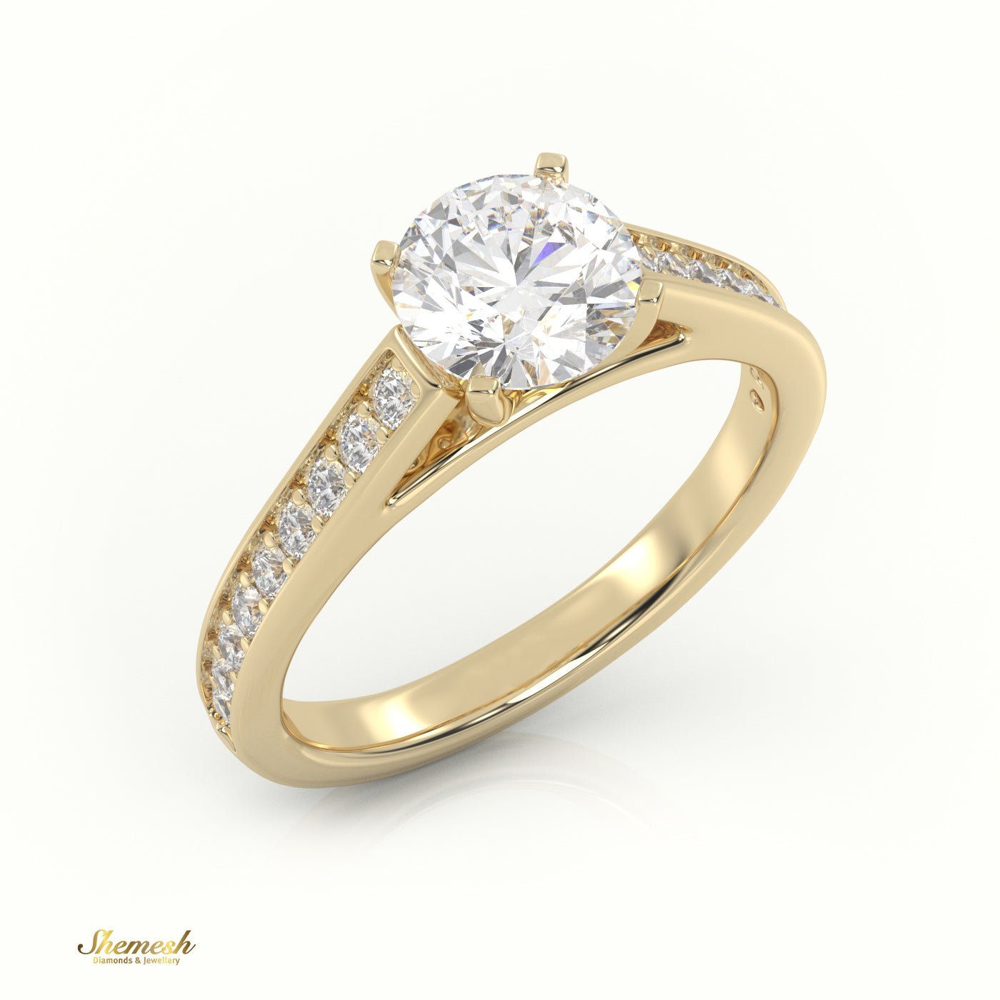 18K Gold 4 Prong Round Cut Diamond Solitaire Engagement Ring with Channel Setting - shemesh_diamonds