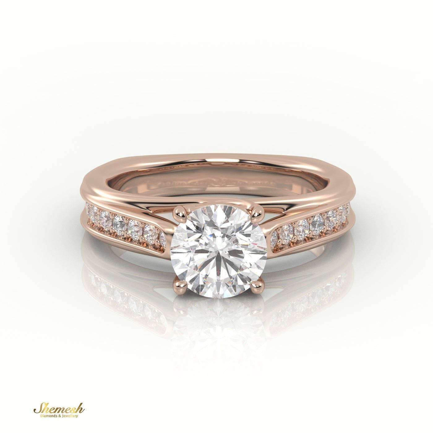 18K Gold 4 Prongs Round Cut Diamond Solitaire Engagement Ring and Channel Setting Band - shemesh_diamonds