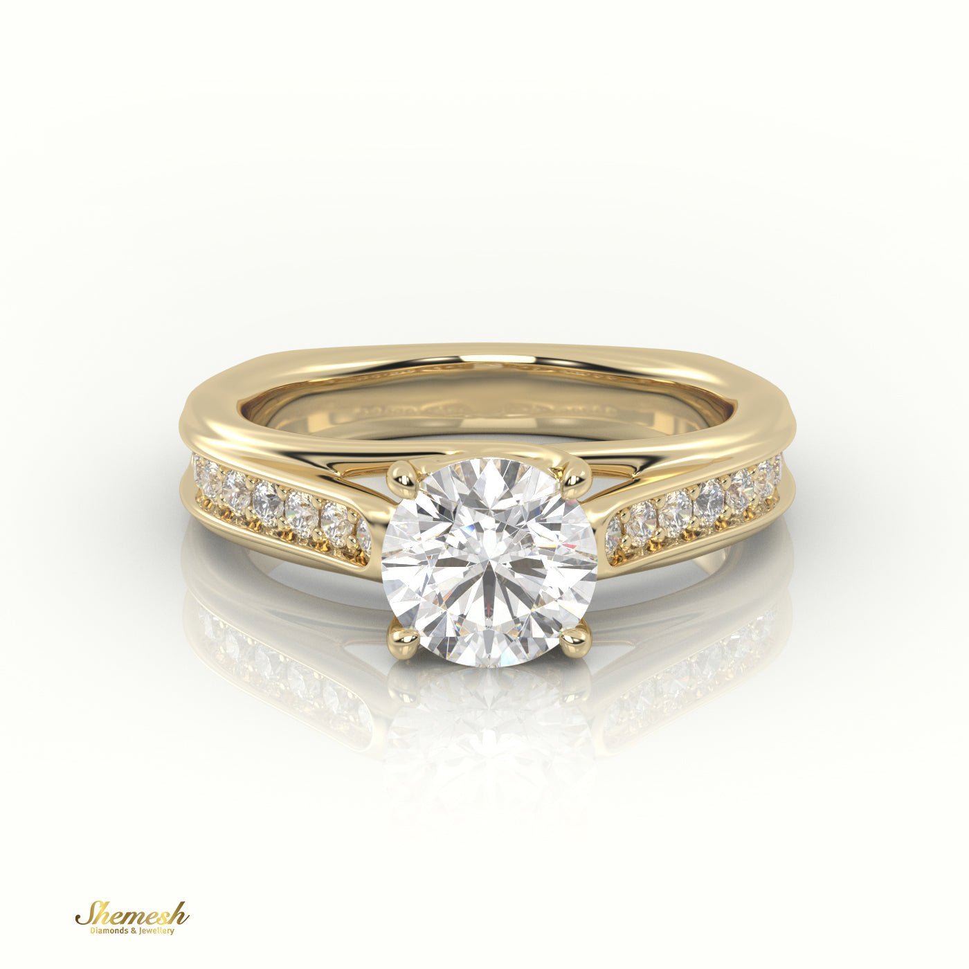 18K Gold 4 Prongs Round Cut Diamond Solitaire Engagement Ring and Channel Setting Band - shemesh_diamonds