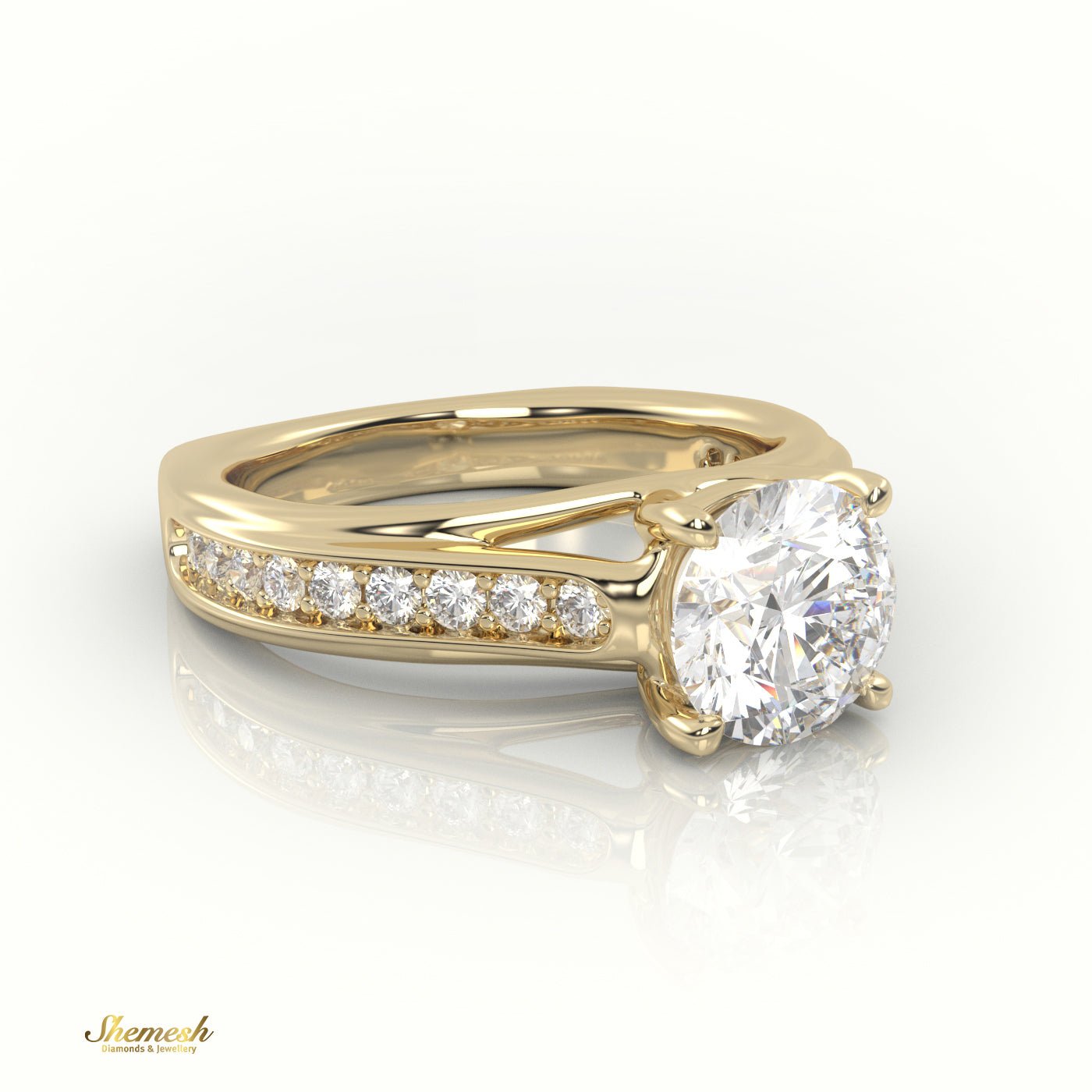 18K Gold 4 Prongs Round Cut Diamond Solitaire Engagement Ring and Channel Setting Band - shemesh_diamonds