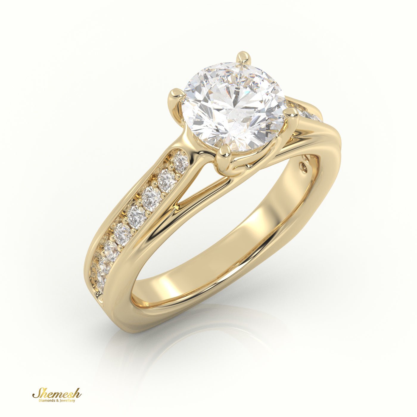 18K Gold 4 Prongs Round Cut Diamond Solitaire Engagement Ring and Channel Setting Band - shemesh_diamonds