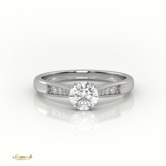 18K Gold 8 Claw Prongs Round Cut Diamond Solitaire Engagement Ring with Pave Milgrain Design - shemesh_diamonds