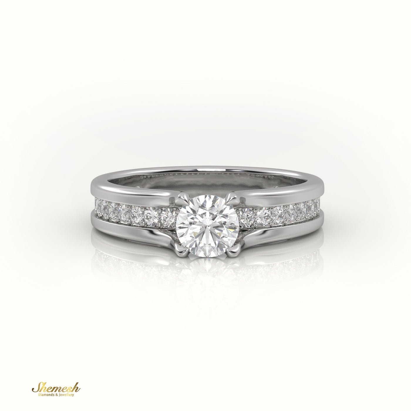 18K Gold 4 Prongs Round Cut Diamond Solitaire Engagement Ring with Channel Setting Band - shemesh_diamonds