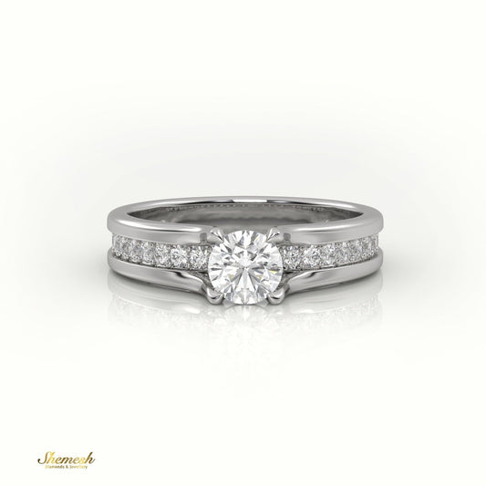 18K Gold 4 Prongs Round Cut Diamond Solitaire Engagement Ring with Channel Setting Band - shemesh_diamonds