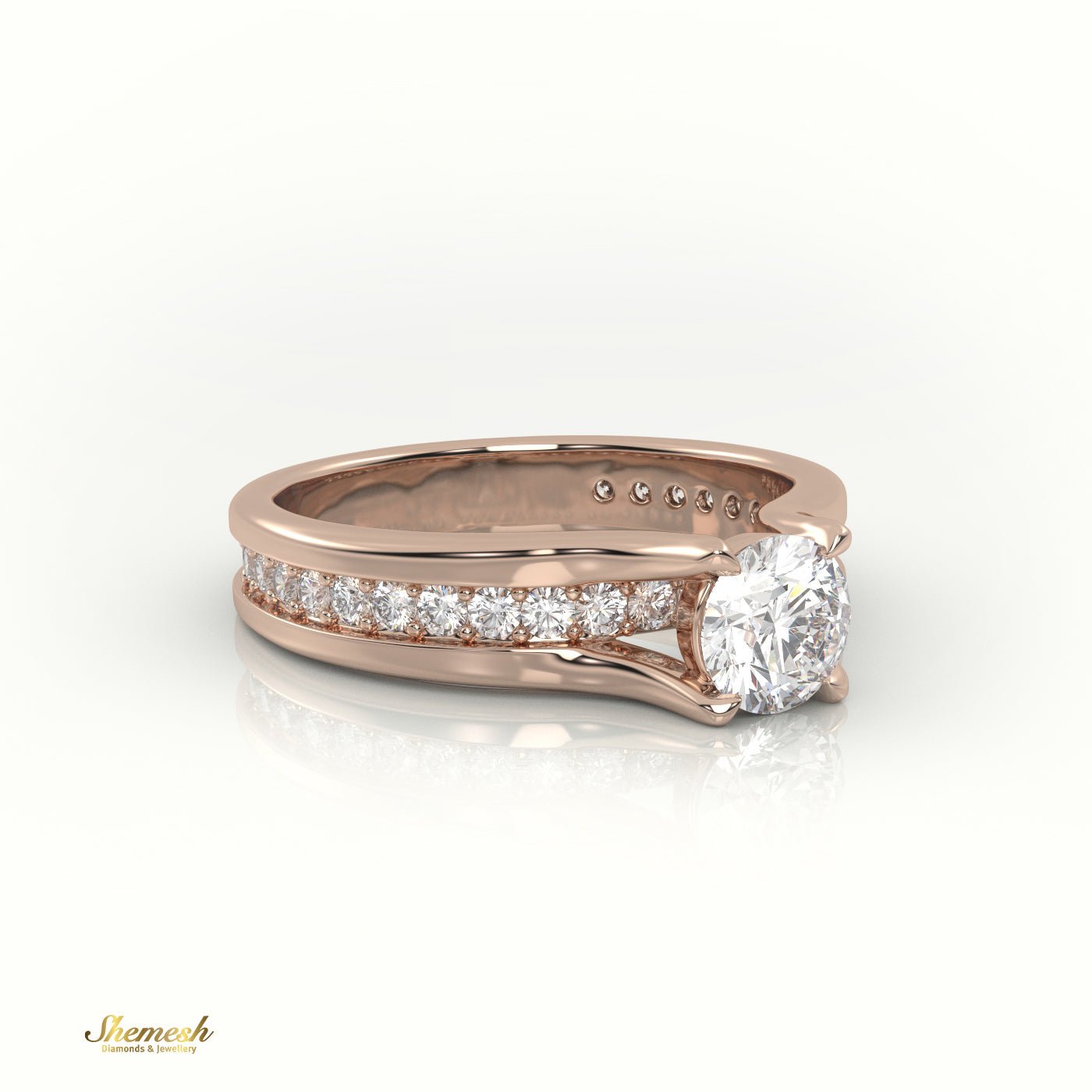 18K Gold 4 Prongs Round Cut Diamond Solitaire Engagement Ring with Channel Setting Band - shemesh_diamonds