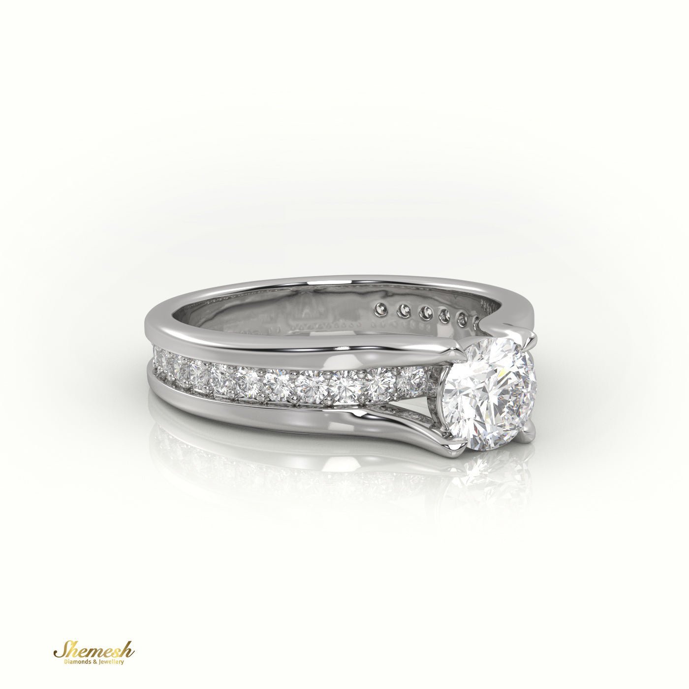 18K Gold 4 Prongs Round Cut Diamond Solitaire Engagement Ring with Channel Setting Band - shemesh_diamonds