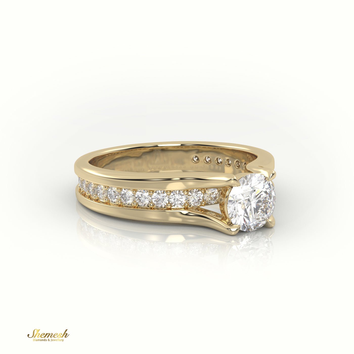 18K Gold 4 Prongs Round Cut Diamond Solitaire Engagement Ring with Channel Setting Band - shemesh_diamonds