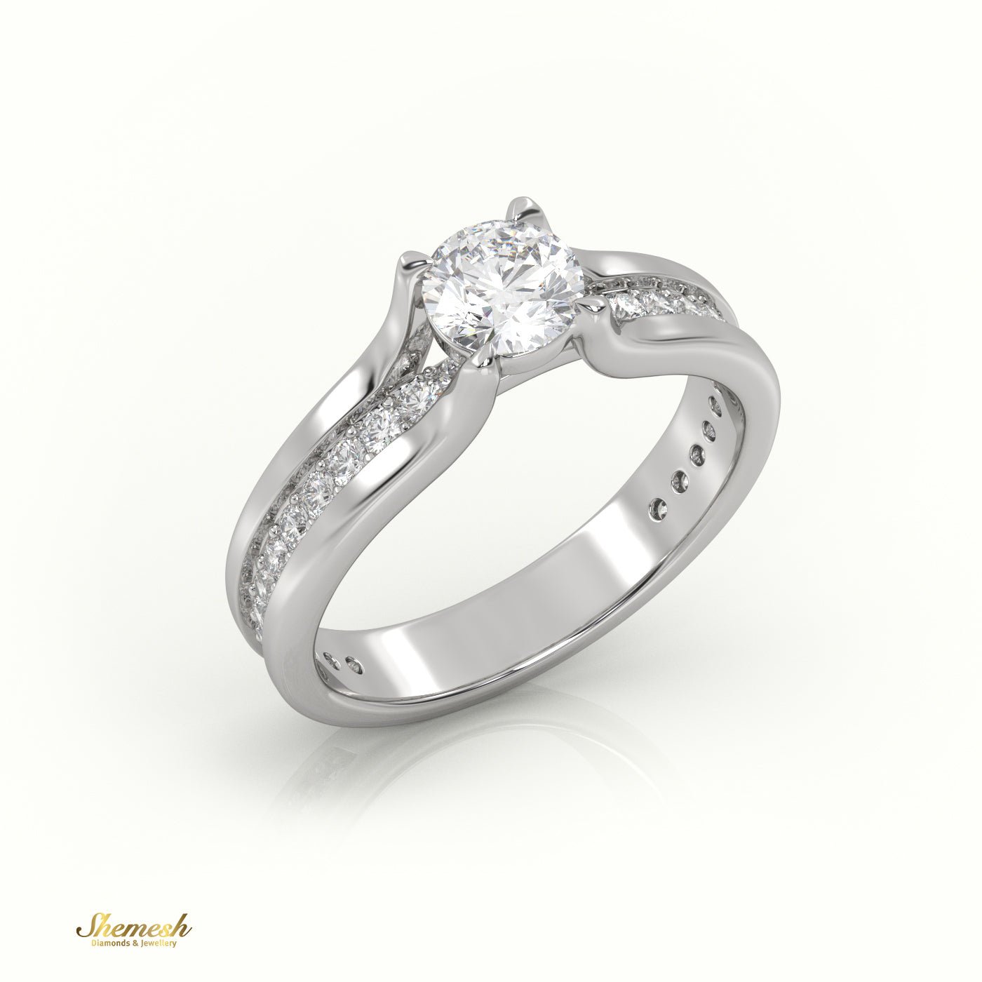 18K Gold 4 Prongs Round Cut Diamond Solitaire Engagement Ring with Channel Setting Band - shemesh_diamonds