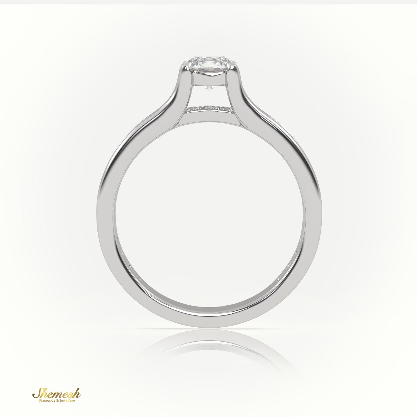 18K Gold 4 Prongs Round Cut Diamond Solitaire Engagement Ring with Channel Setting Band - shemesh_diamonds