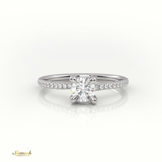 18K Gold 4 Prongs Round Cut Diamond Solitaire Engagement Ring with Pave Set Band - shemesh_diamonds