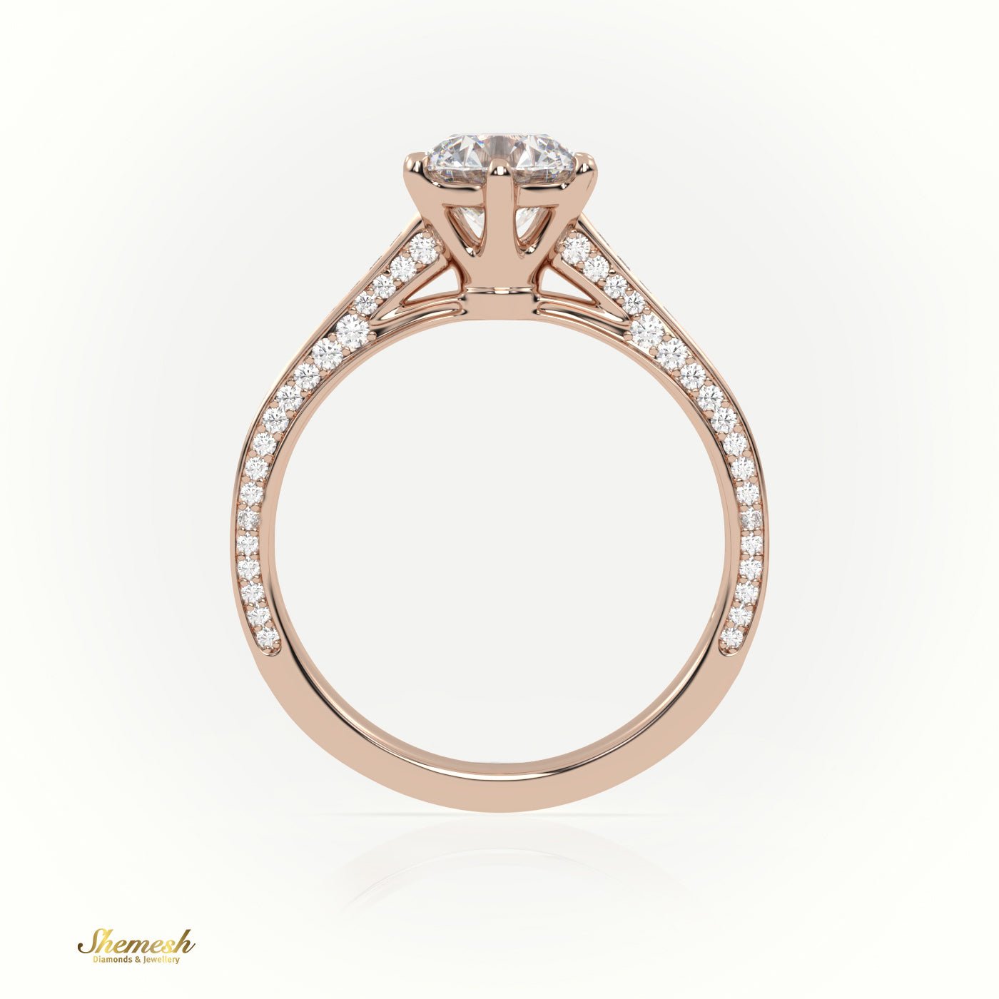 18K Gold Round Cut Diamond Engagement Ring with 6 Prongs and Double Row Channel Setting - shemesh_diamonds