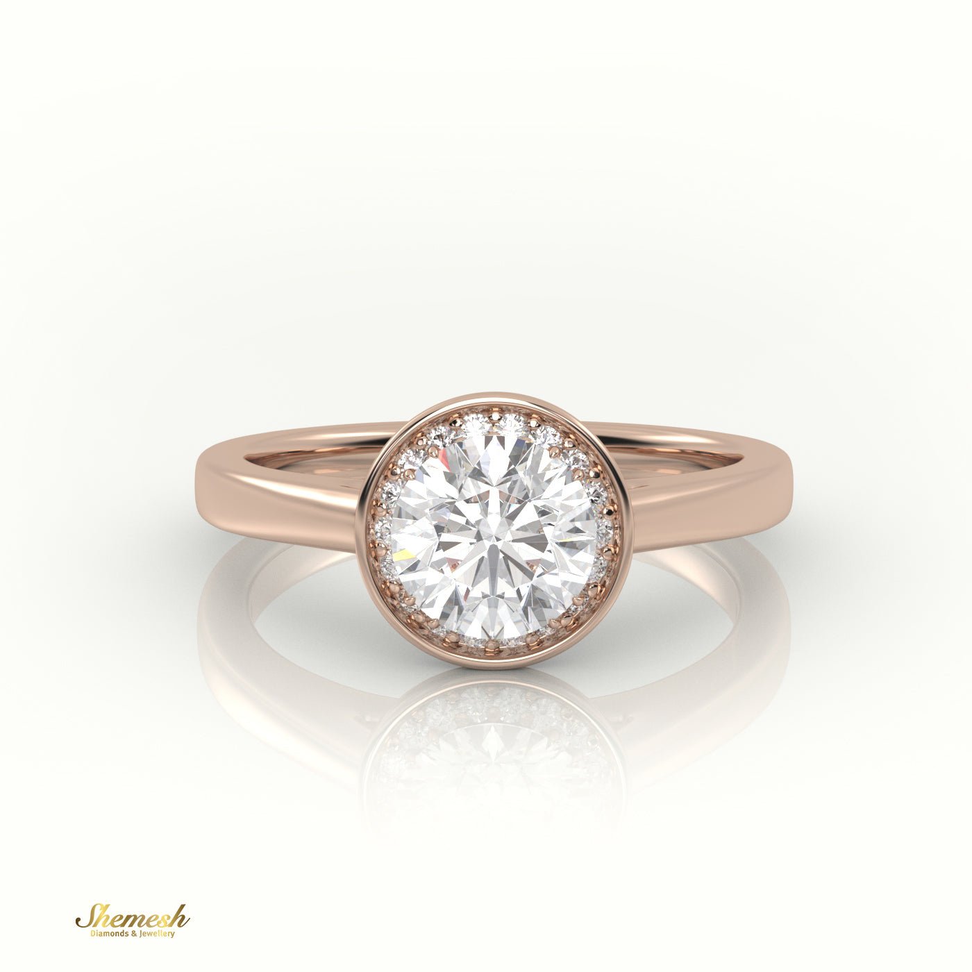 18K Gold Round Diamond Halo Style Illusion Engagement Ring - shemesh_diamonds