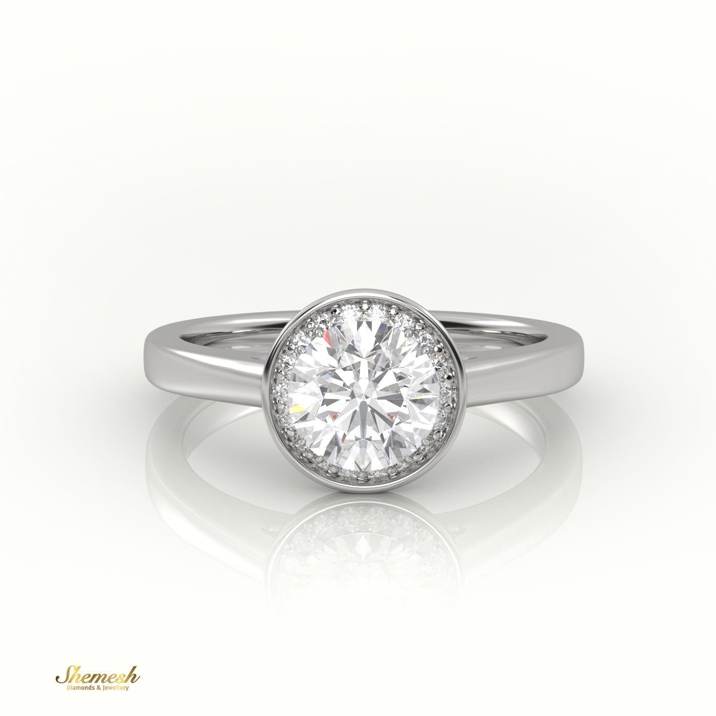 18K Gold Round Diamond Halo Style Illusion Engagement Ring - shemesh_diamonds