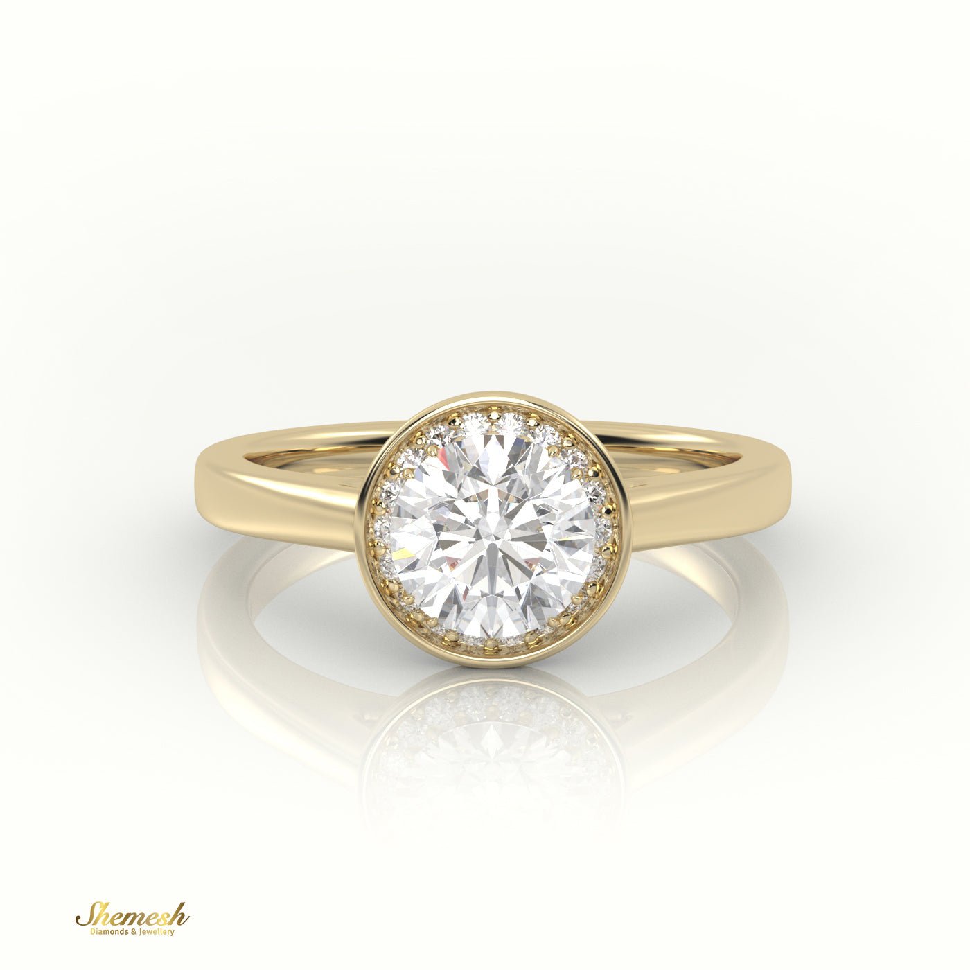 18K Gold Round Diamond Halo Style Illusion Engagement Ring - shemesh_diamonds