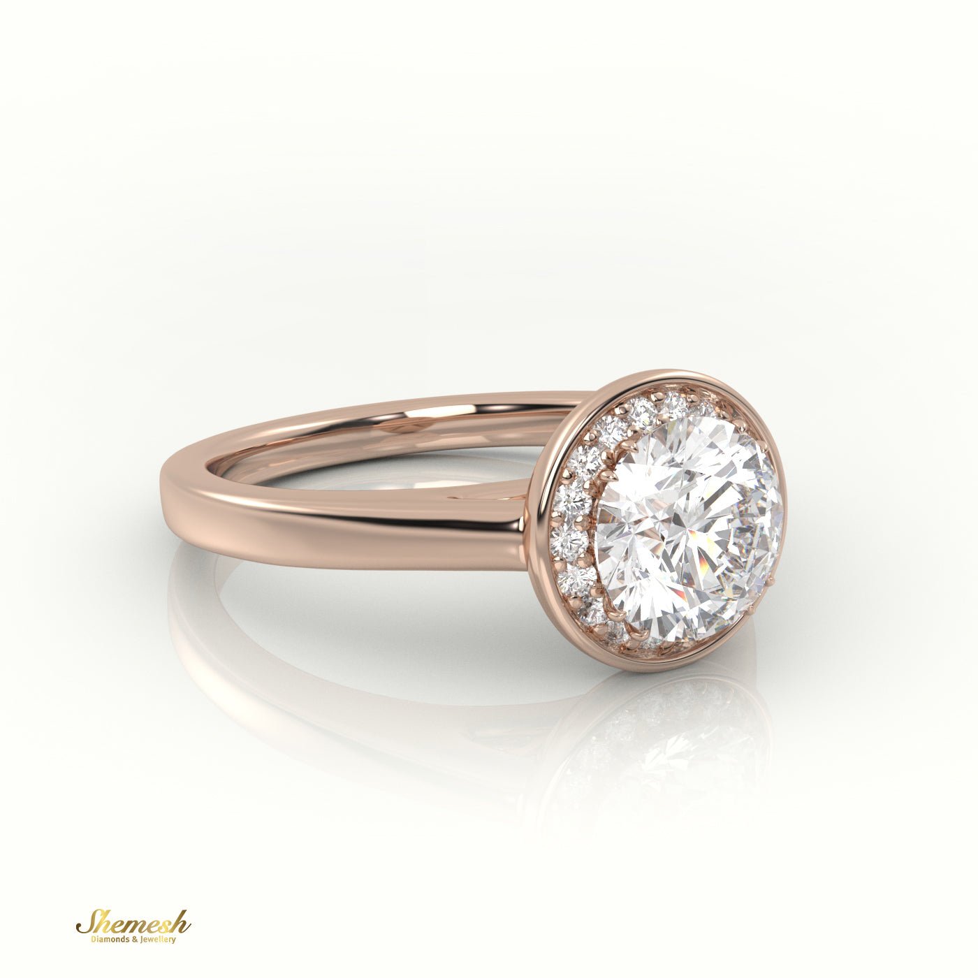 18K Gold Round Diamond Halo Style Illusion Engagement Ring - shemesh_diamonds