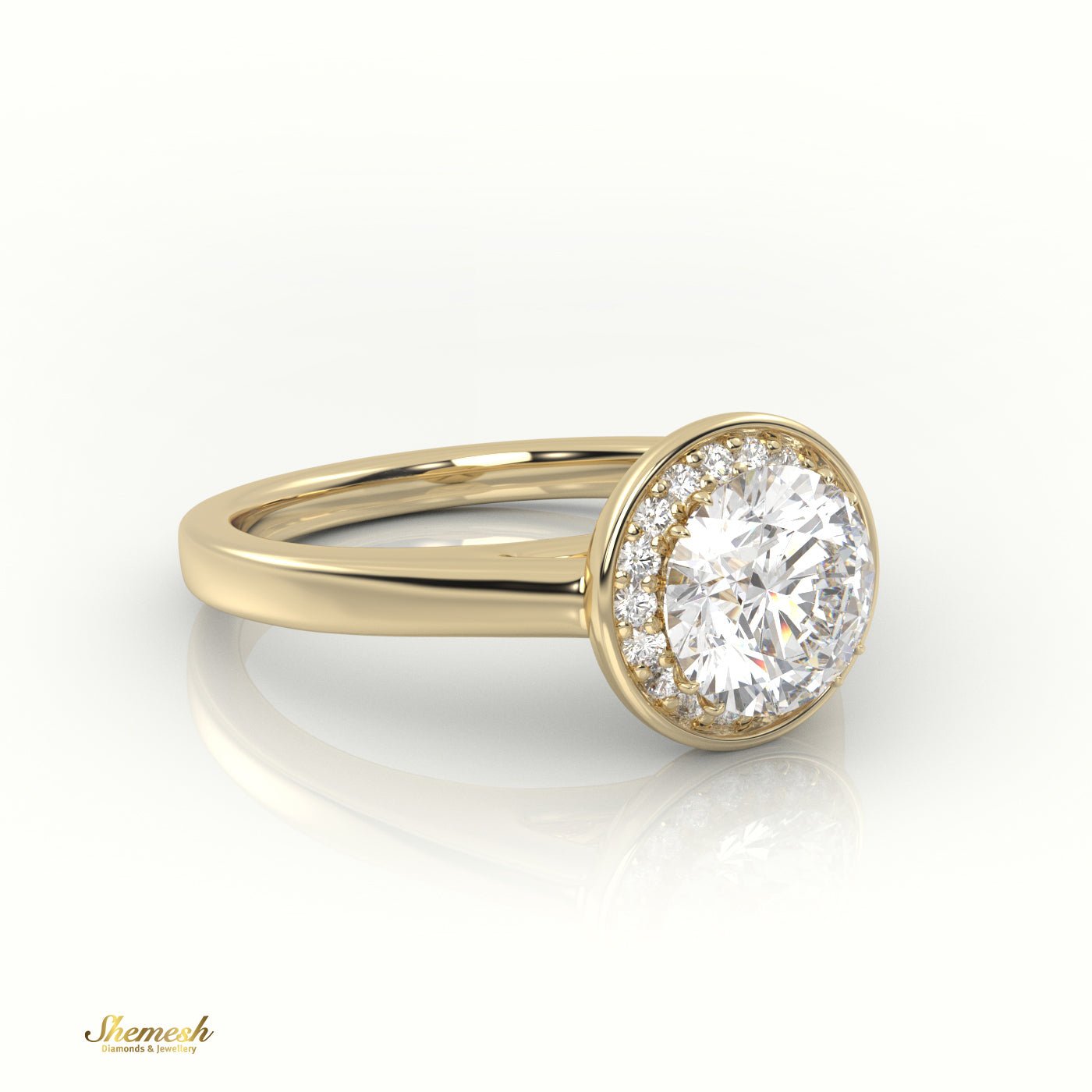 18K Gold Round Diamond Halo Style Illusion Engagement Ring - shemesh_diamonds