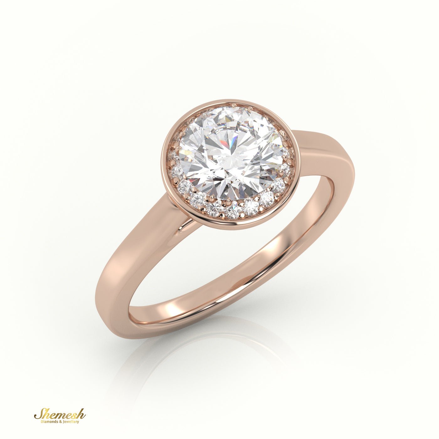 18K Gold Round Diamond Halo Style Illusion Engagement Ring - shemesh_diamonds