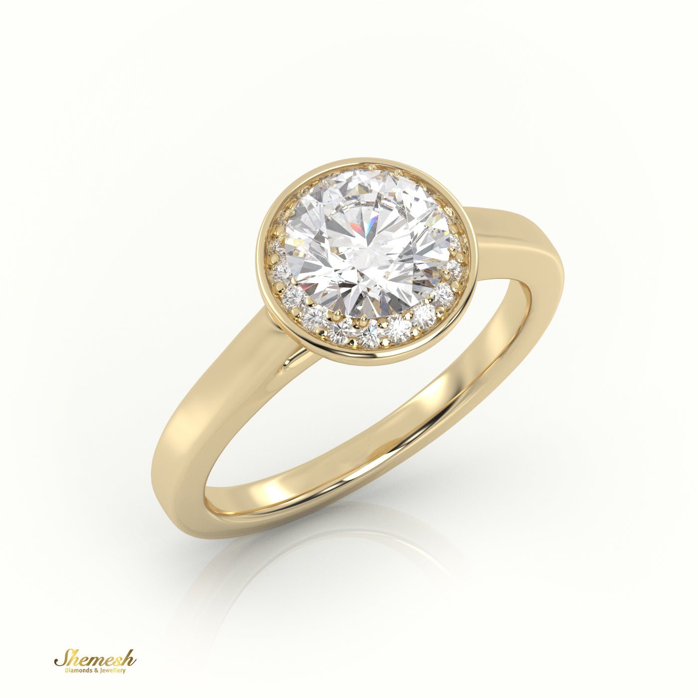 18K Gold Round Diamond Halo Style Illusion Engagement Ring - shemesh_diamonds