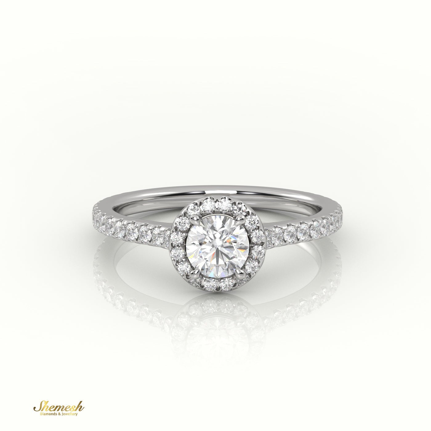 18K Gold 4 Prongs Round Cut Diamond Halo Engagement Ring with Scallop Setting - shemesh_diamonds