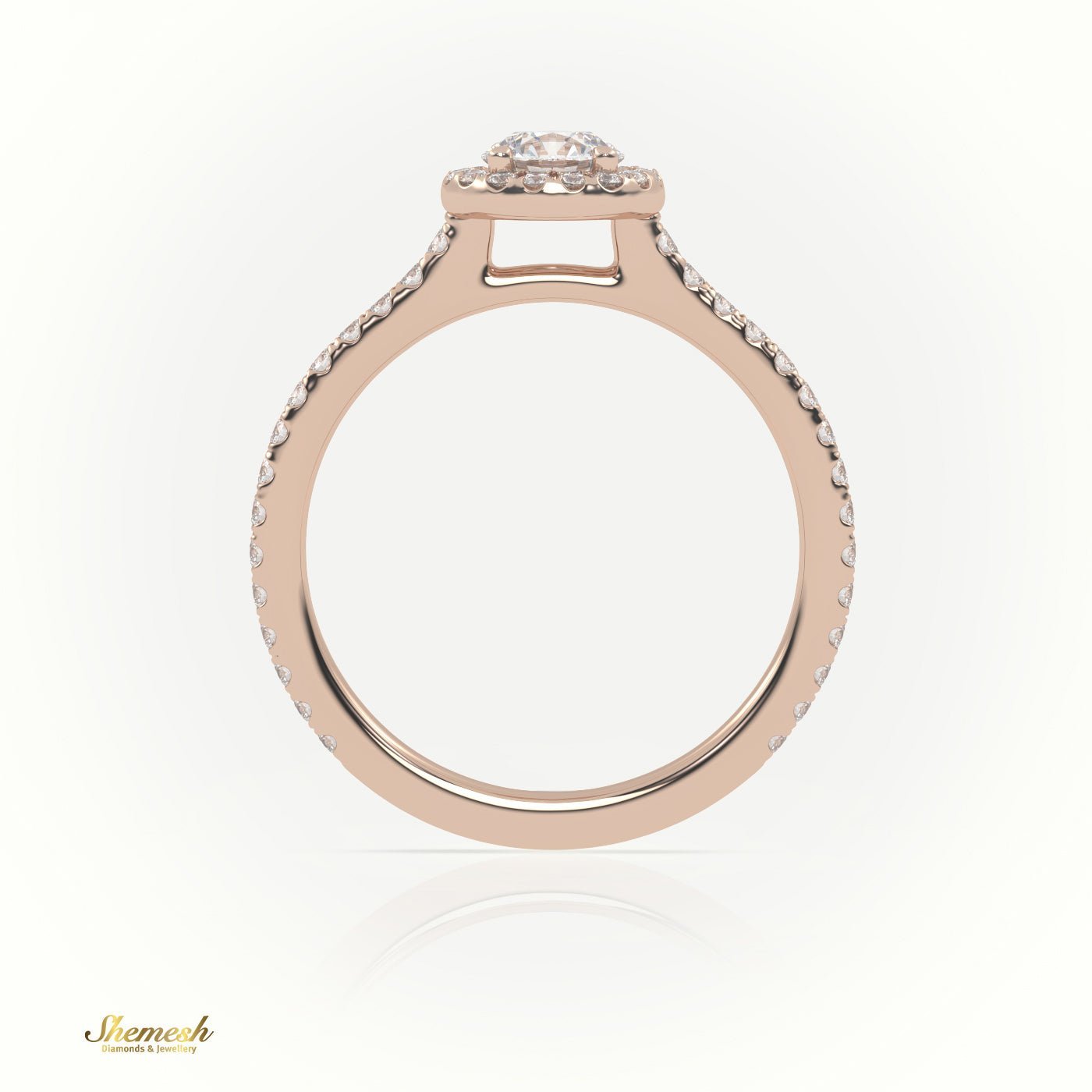 18K Gold 4 Prongs Round Cut Diamond Halo Engagement Ring with Scallop Setting - shemesh_diamonds