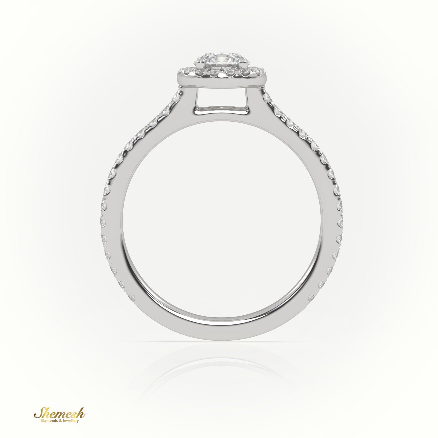 18K Gold 4 Prongs Round Cut Diamond Halo Engagement Ring with Scallop Setting - shemesh_diamonds