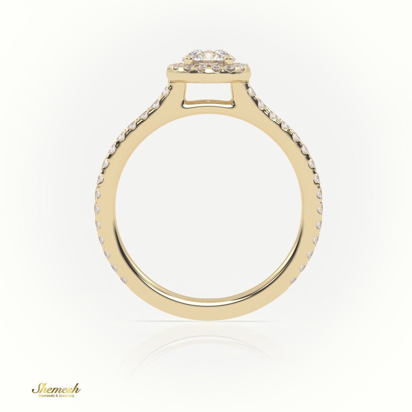 18K Gold 4 Prongs Round Cut Diamond Halo Engagement Ring with Scallop Setting - shemesh_diamonds