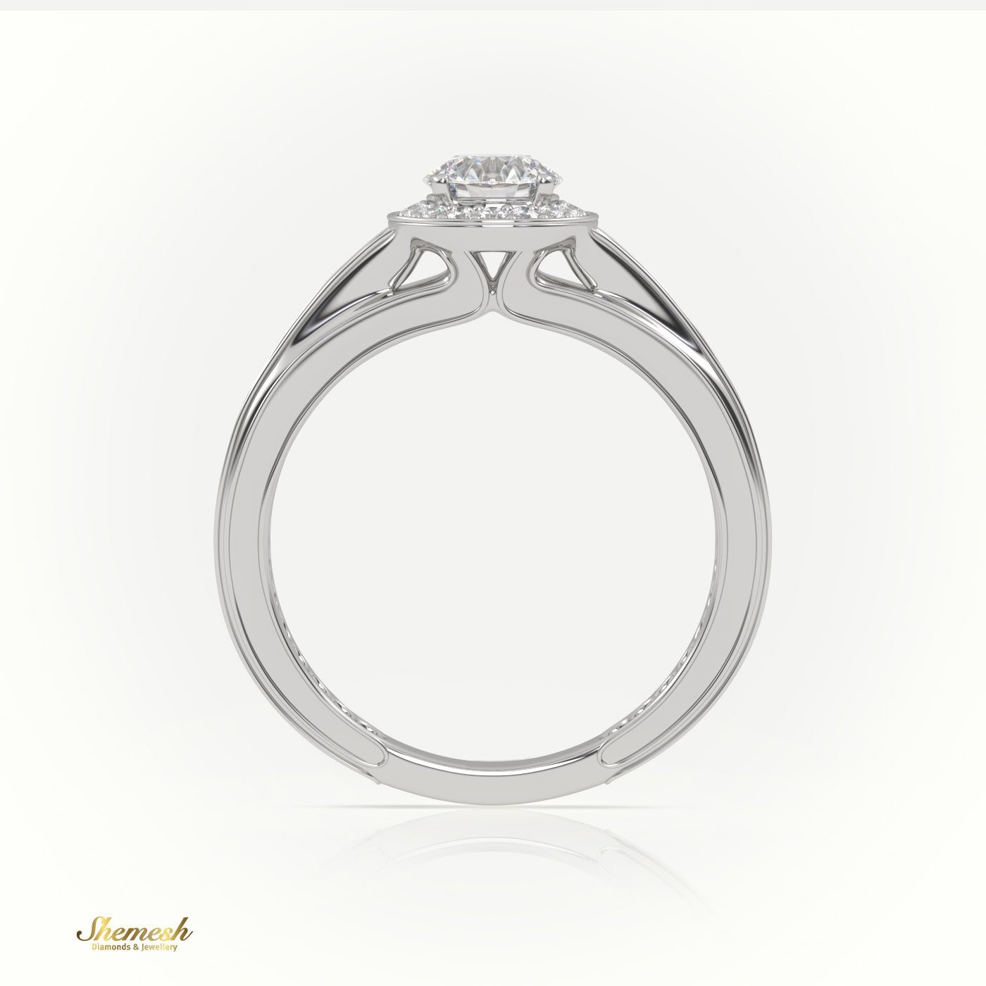 18K Gold 4 Prongs Round Diamond Halo Engagement Ring with Channel Setting Band - shemesh_diamonds