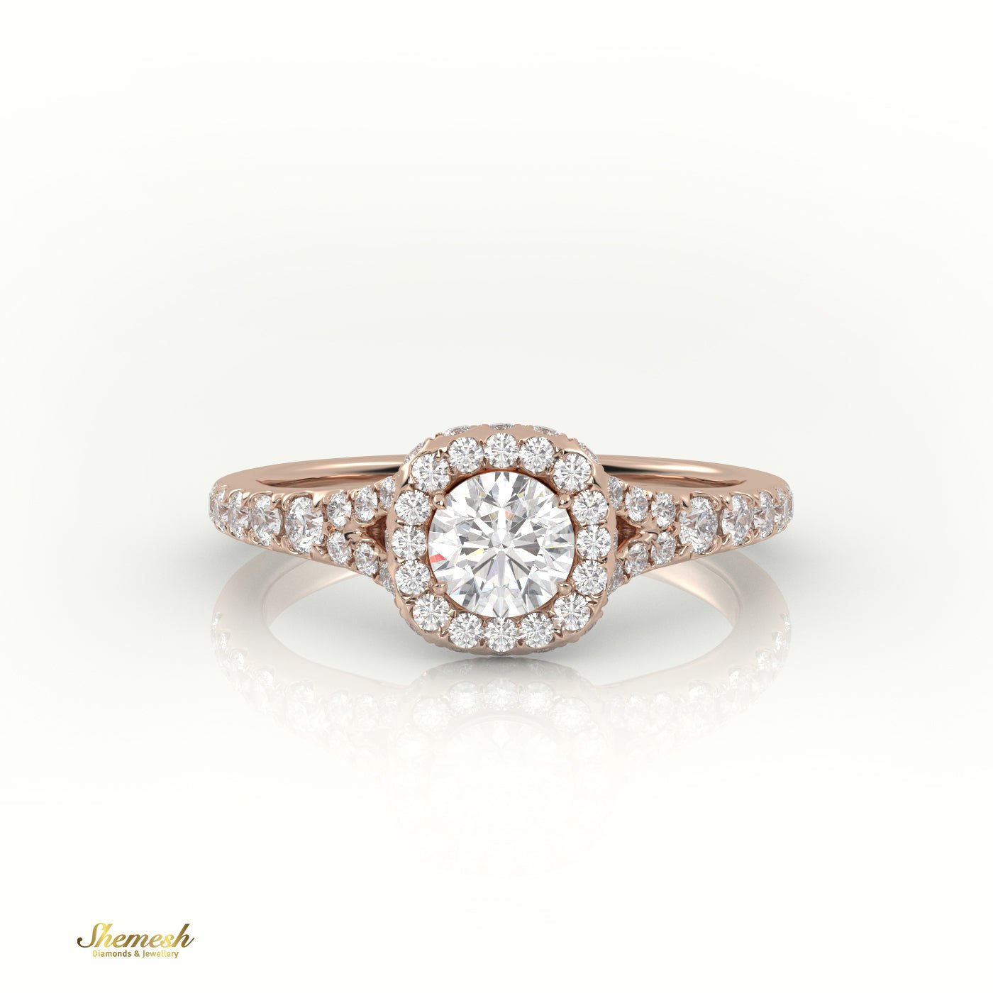 18K Gold 4 Prongs Round Diamond Halo & Pave Engagement Ring - shemesh_diamonds