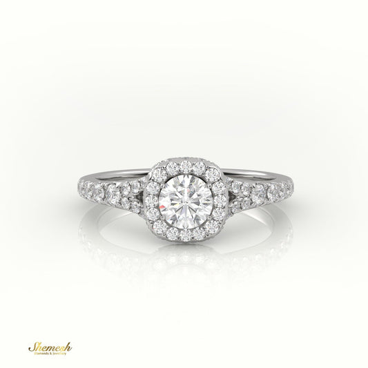 18K Gold 4 Prongs Round Diamond Halo & Pave Engagement Ring - shemesh_diamonds