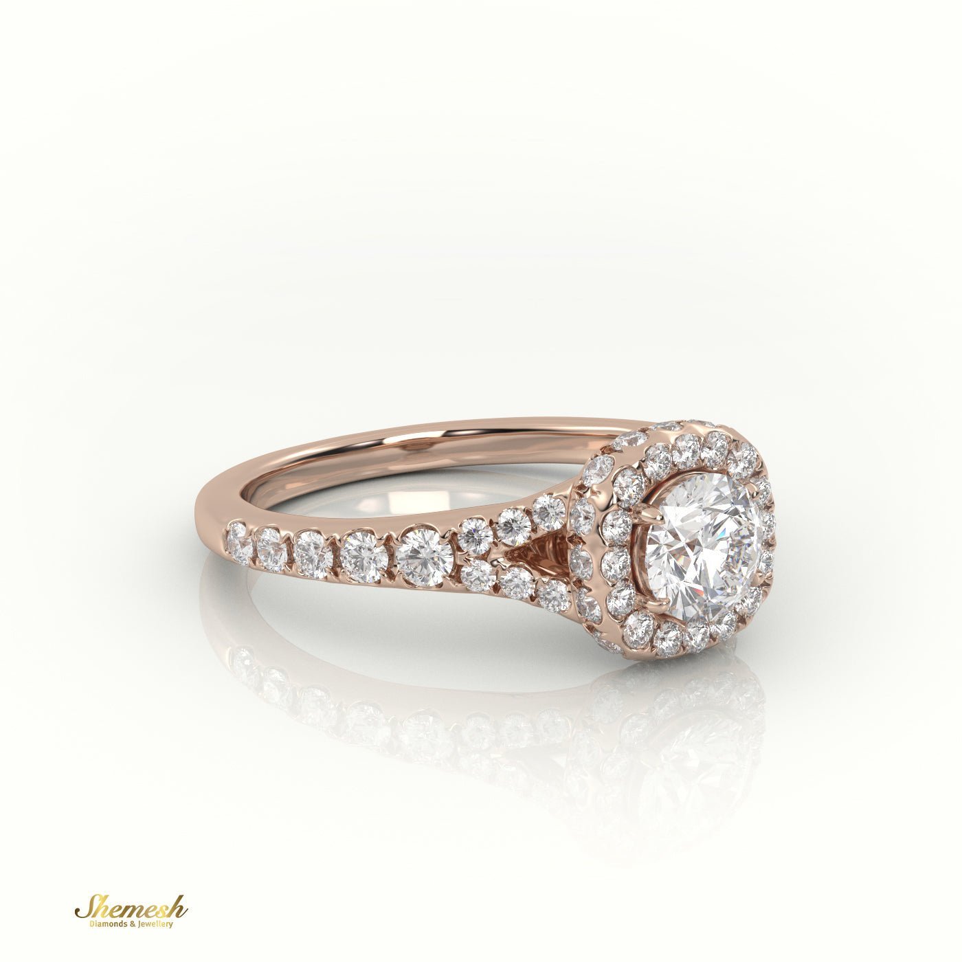 18K Gold 4 Prongs Round Diamond Halo & Pave Engagement Ring - shemesh_diamonds