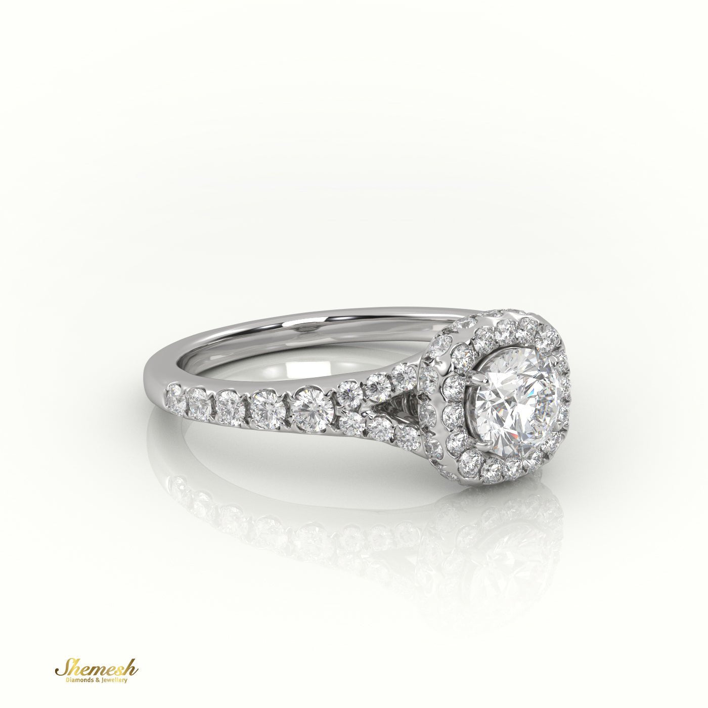 18K Gold 4 Prongs Round Diamond Halo & Pave Engagement Ring - shemesh_diamonds