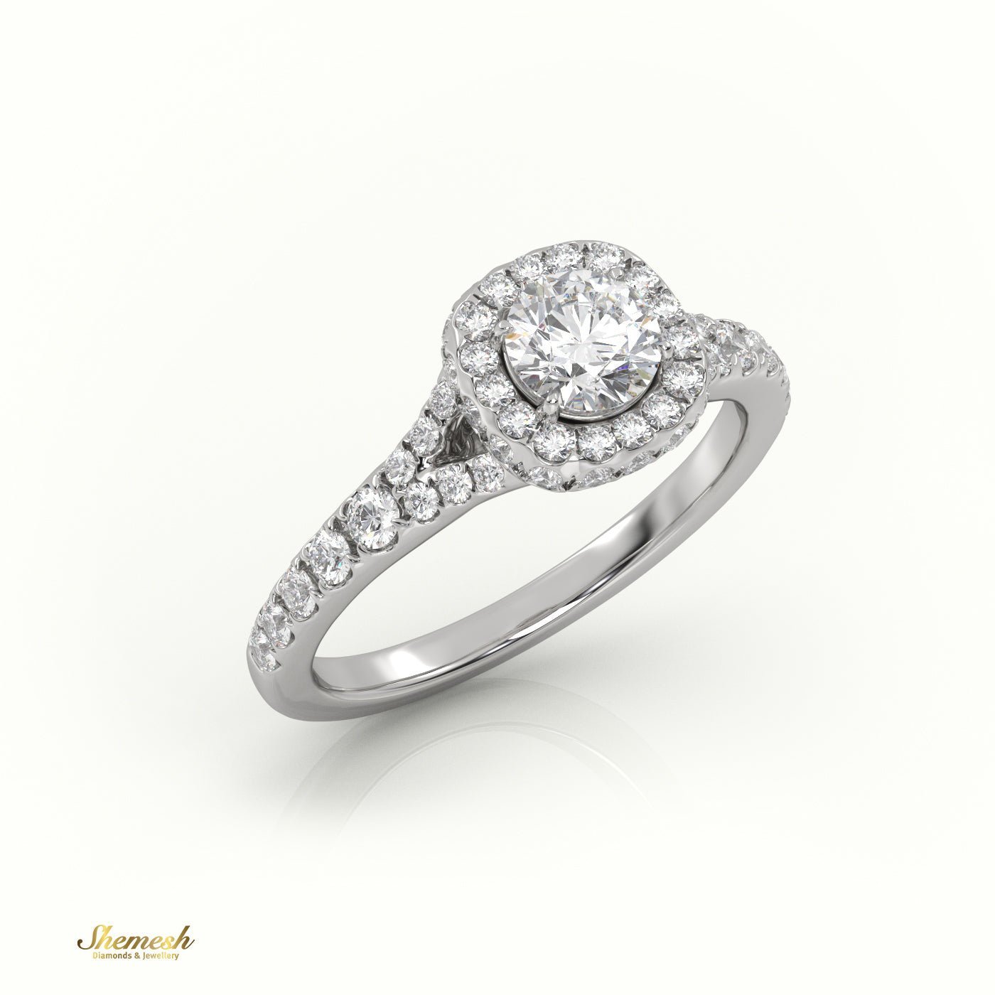 18K Gold 4 Prongs Round Diamond Halo & Pave Engagement Ring - shemesh_diamonds