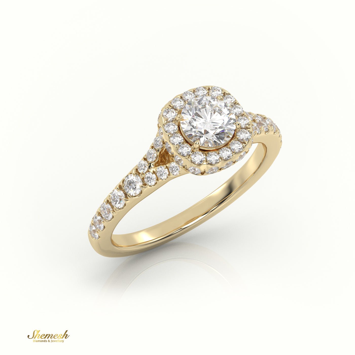 18K Gold 4 Prongs Round Diamond Halo & Pave Engagement Ring - shemesh_diamonds