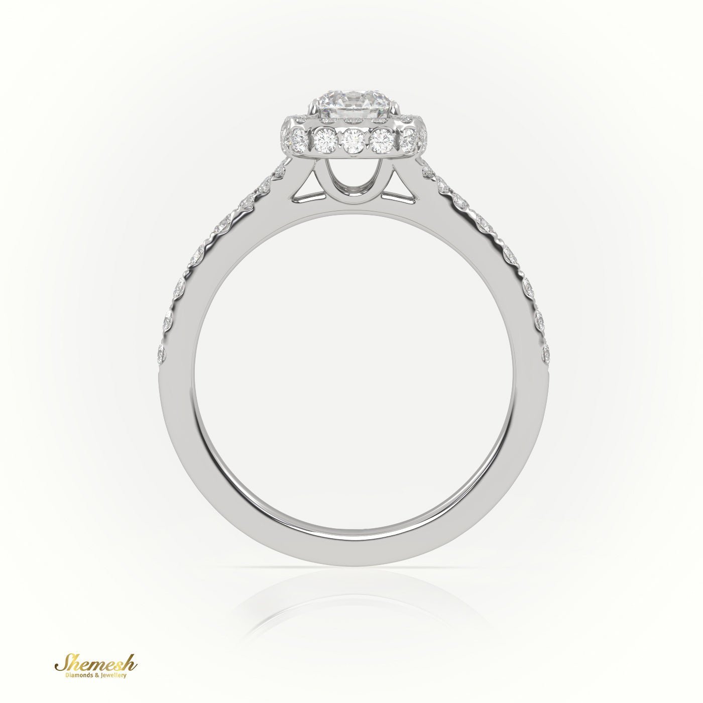 18K Gold 4 Prongs Round Diamond Halo & Pave Engagement Ring - shemesh_diamonds