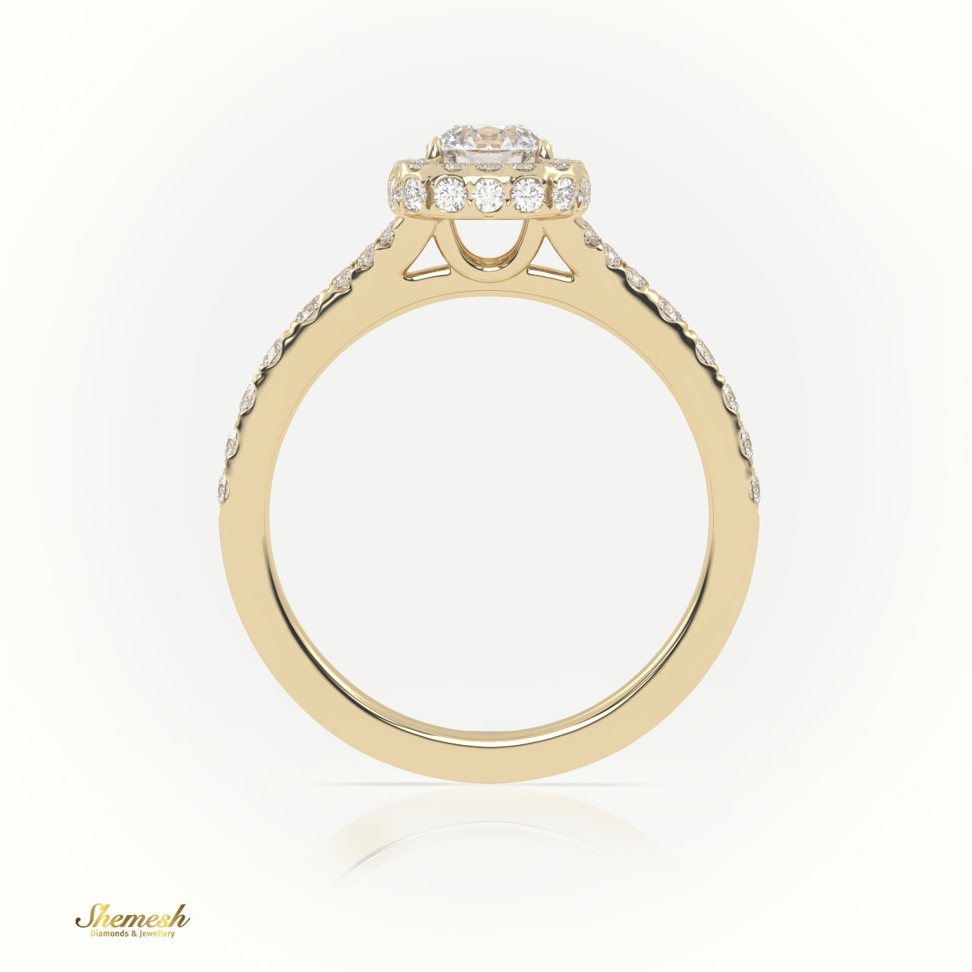 18K Gold 4 Prongs Round Diamond Halo & Pave Engagement Ring - shemesh_diamonds