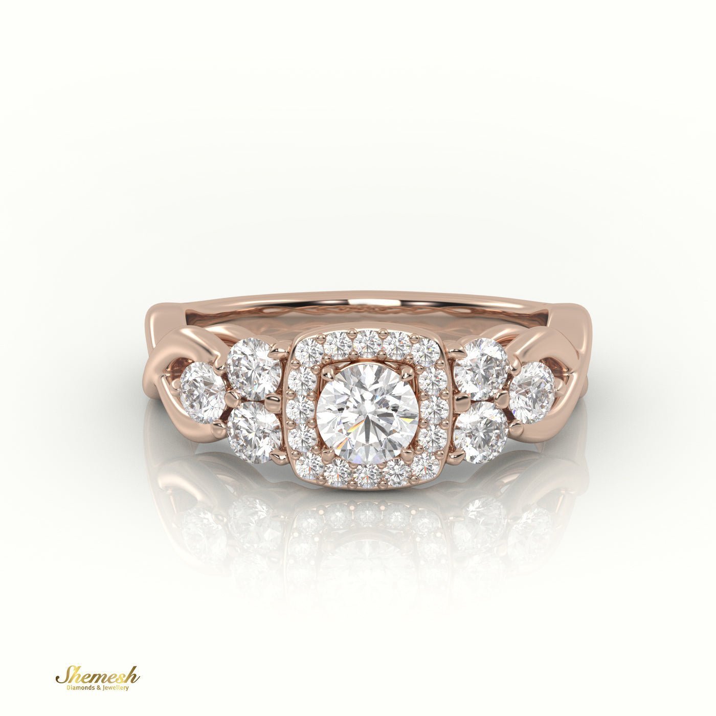 18K Gold 4 Prongs Round Diamond Halo Engagement Ring - shemesh_diamonds