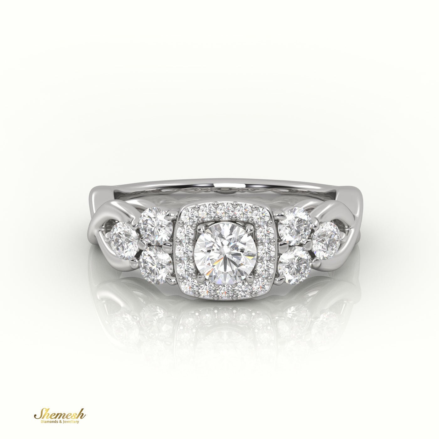 18K Gold 4 Prongs Round Diamond Halo Engagement Ring - shemesh_diamonds